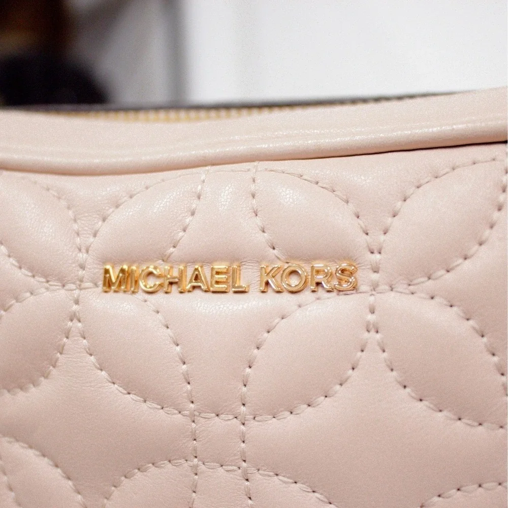 Michael Kors Quilted Floral Light Rose Gold Leather Camera Crossbody